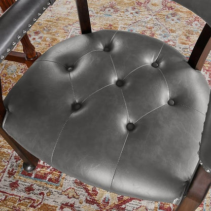 LEEMTORIG Set of 2 Large Dining Chairs with Casters and Arm, Rolling Dining Chairs with Wheel, Poker Table Chairs, Boss Caption's Chairs, 26"D x 25.2"W x 31.5"H, Espresso Legs & Dark Grey, XXY-1910-DG