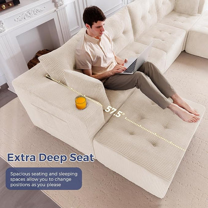 MAXYOYO 129.5" Modular Sectional Sofa Couch, U Shaped Modern Cloud Couch with 2 Ottomans, Sofa in A Box, Tufted 6-Seat Boneless Chair for Living Room, No Assembly Required, Beige