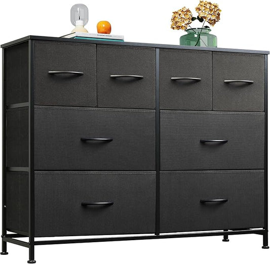 WLIVE Dresser for Bedroom with 8 Drawers, Wide Fabric Dresser for Storage and Organization, Bedroom Dressers, Chest of Drawers for Living Room, Closet, Hallway, Black