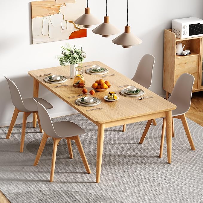 VECELO Dining Chairs Set of 4, Mid-Century Modern Kitchen & Dining Room Chairs, Molded Plastic Seat & Back, Solid Wood Legs, Armless, Non-Slip Feet, Grey