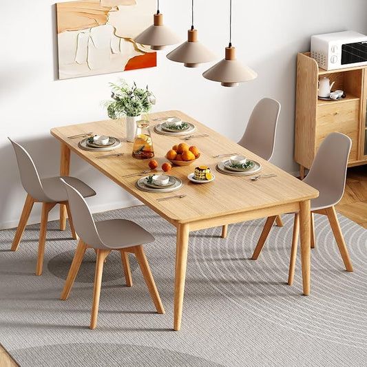VECELO Dining Chairs Set of 4, Mid-Century Modern Kitchen & Dining Room Chairs, Molded Plastic Seat & Back, Solid Wood Legs, Armless, Non-Slip Feet, Grey