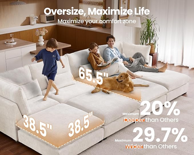 77" Oversized Chenille Couch Modular Sectional Sofa, Washable Cloud Couch Sectional, 2 Seater Sectional Couches for Living Room, Fully Cover Removable, Loveseat Sofa, Chenille, White