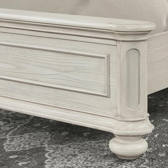 Roundhill Furniture Nelson French Traditional 5-Piece Bedroom Set, Antique White, Queen
