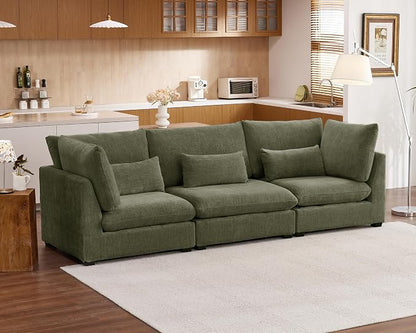115" Oversized Chenille Couch Modular Sectional Sofa, Washable Cloud Couch Sectional, 3 Seater Sectional Couches for Living Room, Fully Cover Removable, Basic 3 Seater, Chenille, Green