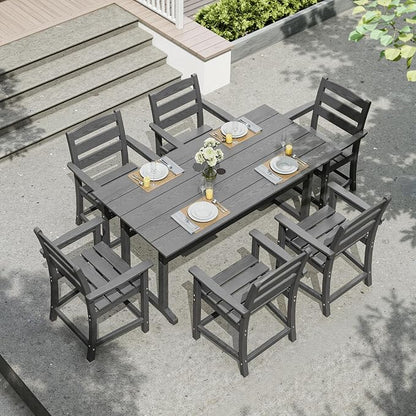 nalone 7-Piece Patio Dining Table Set, HDPE Outdoor Dining Sets with Table and 6 Chairs, Dining Furniture Set with Umbrella Hole (Grey, 7 Pcs)