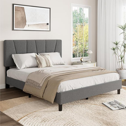 GarveeHome Full Size Bed Frame with Upholstered Headboard, Modern Fabric Platform Bed Frame with Wooden Slat Support, Adjustable Headboard, No Box Spring Needed, Noise-Free, for Bedroom