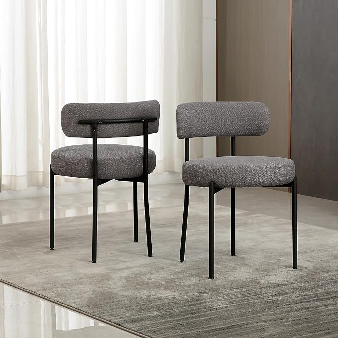 DYHOME Boucle Dining Chairs Set of 4, Upholstered Kitchen Dining Room Chairs, Side Chairs with Thick Cushions and Metal Legs for Kitchen Living Room, Dark Grey