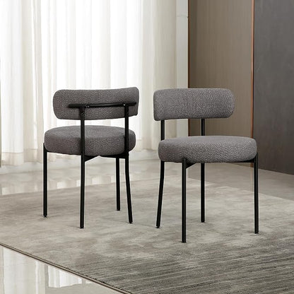 DYHOME Boucle Dining Chairs Set of 4, Upholstered Kitchen Dining Room Chairs, Side Chairs with Thick Cushions and Metal Legs for Kitchen Living Room, Dark Grey