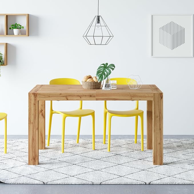 Mobili Fiver, Iacopo Extendable Dining Table, 55.1(86.6) x35.4 in, Ashwood White, for 6-10 People, Expandable Dining Table for Kitchen, Living Room, Italian Furniture