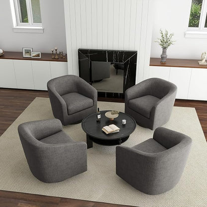 Swivel Barrel Accent Chairs Set of 4, Fabric Upholstered Armchair Modern Round Club Arm Chair for Living Room, Comfy Single Sofa Seating Bedroom Side Reading Seat for Home Office - Gray