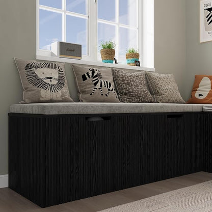 Bobve L-Shape Storage Bench with Cushion, Backless Corner Dining Bench, Kitchen Dining Nook Bench with Hidden Storage for Dining Room, Kitchen, Entryway (Black)
