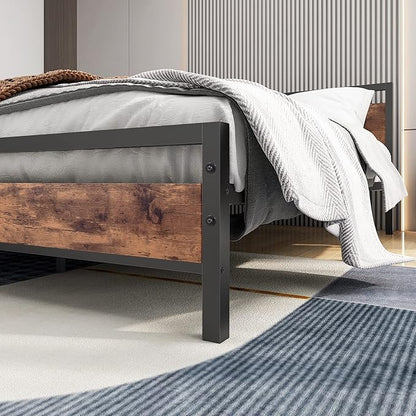 BOFENG Full Size Bed Frame with Wood Headboard,Heavy Duty Platform Bed Frame Full with Storage No Box Spring Needed,Reinforced Steel Slats Support,Mattress Foundation,Rustic Brown