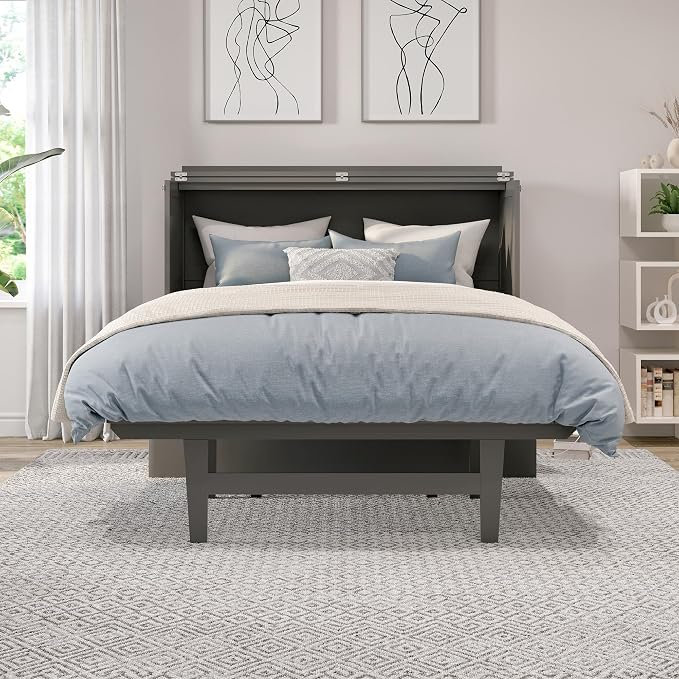 AFI, Northampton Full Size Murphy Bed Desk with Memory Foam 6" Mattress and Built-in USB Charger, Grey