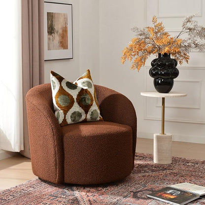 KINWELL 34" W Mid Century Modern Swivel Barrel Chair, Round Upholstered Boucle Swivel Accent Chairs, No Assembly Sofa Chair for Living Room Bedroom Reading Apartment Lounge Nursery