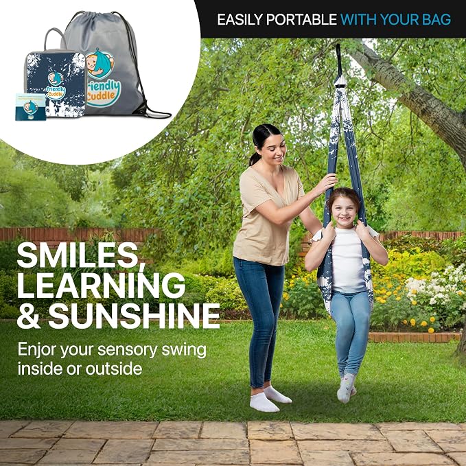 Indoor Sensory Swing for Kids or Outdoor – Holds 300lbs, Double-Layer, & 360° Swivel, Calming Compression Therapy Swing Hammock for Kids & Adults with All Hardware – Sensory-Motor Toys & Gifts