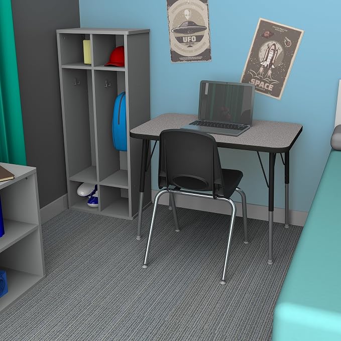 FDP Rectangle Activity School and Office Table (24 x 36 inch), Standard Legs with Swivel Glides, Adjustable Height 19-30 inches Quick Ship Single Box - Gray Top and Navy Edge
