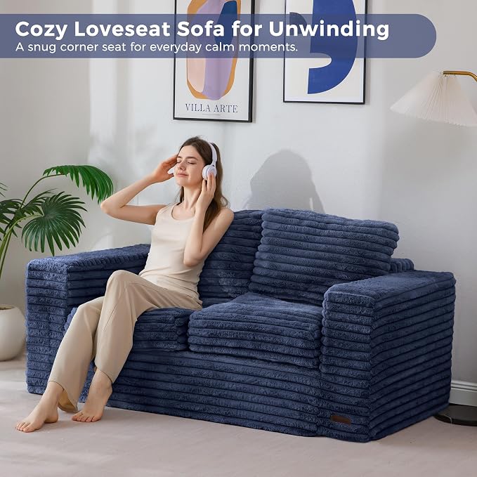 MAXYOYO Boneless Loveseat Sofa Couch for Adults, Floor Bean Bag Couch Sofa | Faux Fur Sofa with Armrests and Back Support, Plush Foam Filled Lounge Couch, Cozy Bean Bag Couch for Living Room, Apartment