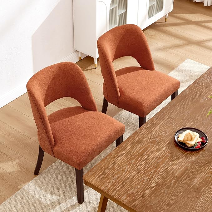 Dining Chairs Set of 2,Modern Dining Room Chairs with Thick Cushions,Upholstered Linen Fabric Kitchen Chairs for Kitchen Dining Room Orange