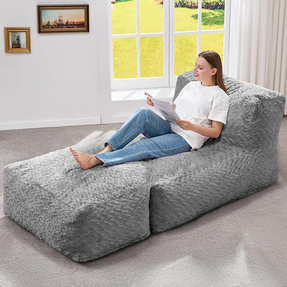 Hobestluk Giant Memory Foam Bean Bag Chairs for Adults (Light Grey,Large) | Soft Fabric,Ergonomic Back Support,Lightweight,Easy Clean,No Assembly,Wear-resisting,For Livingroom Guest room,Well-looking