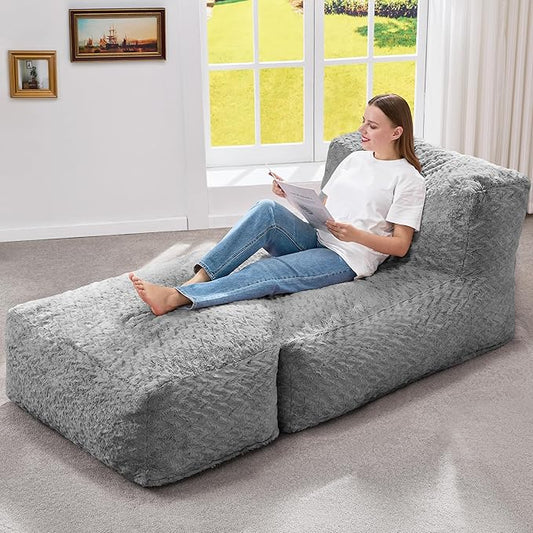 Hobestluk Giant Memory Foam Bean Bag Chairs for Adults (Light Grey,Large) | Soft Fabric,Ergonomic Back Support,Lightweight,Easy Clean,No Assembly,Wear-resisting,For Livingroom Guest room,Well-looking
