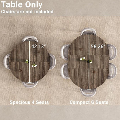 42"-58" Extendable Round Dining Table for 4-6, Kitchen Oval Table with Hidden Leaves & Storage Shelf, Space Saving Modern Design with Sturdy Metal Legs for Kitchen, Dining Room & Small Apartments