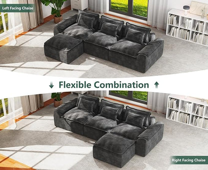 Hobestluk 120" Cloud Modular Sectional Couch 3-Seater Sofa with Ottoman L Shaped Sofa with Removable Cover Large Sofa Couch for Living Room (Dark Grey, 3-Seater Sofa with One Ottoman)