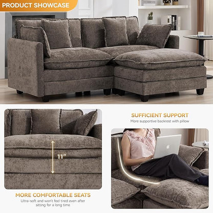 76'' Cloud Deep Seat Loveseat Sofa, Upholstered Modular 2-Seats Sectional Sofa Couch with Movable Ottoman, Modern Comfy Settee Loveseat for Living Room Set, Small Apartment, Brown