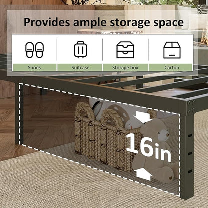 EMODA 18 Inch California King Bed Frames with White Cover, Heavy Duty Metal Cal King Platform Bed Frame No Box Spring Needed, Noise Free