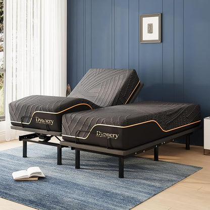 Dyonery Split King Adjustable Bed Frame with 14 inch Cooling Copper Memory Foam Mattress, Wireless Remote & Head and Foot Incline, CertiPUR-US Certified & Fiberglass Free, Zero Gravity, 80" × 76"