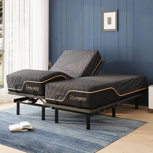 Dyonery Split King Adjustable Bed Frame with 14 inch Cooling Copper Memory Foam Mattress, Wireless Remote & Head and Foot Incline, CertiPUR-US Certified & Fiberglass Free, Zero Gravity, 80" × 76"