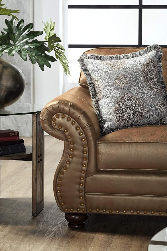 Leinster Faux Leather Sofa with Antique Bronze Nailheads