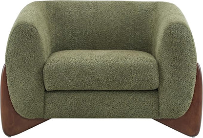 Christopher Knight Home Holly Modern Boucle Fabric Upholstered Club Chair for Living Room, Home Office, Apartment, Relaxing Chair with Removable Cushion and Birch Wood Legs, Olive Green+Walnut