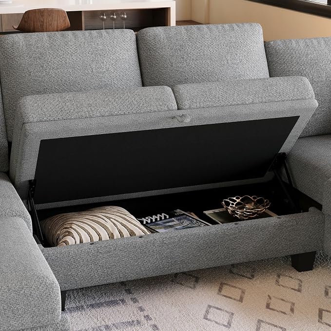 Belffin Modular Sectional Sleeper Sofa Bed with Storage Chaise L Shaped Sectional Couches for Living Room Armrest with Cup Holder. Light Gery Couch