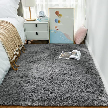 Ophanie Area Rugs for Living Room Bedroom, Washable Non-Slip Fluffy Soft Grey Shag Carpet, Indoor Floor Gray 4x6 Fuzzy Shaggy Living Room Plush Rug for Kids Home Dorm Decor Aesthetic