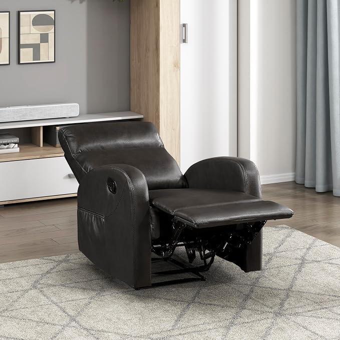 Lexicon Manual Recliner Chair, Faux Leather Reclining Chair, Wall Hugger, Track Arms, Magazine Pockets, Manual Recliner for Living Room/Office/Apartment, Easy Assembly, Espresso