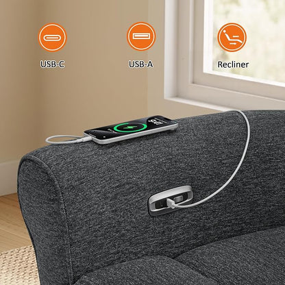 MCombo 78.3" Wall Hugger Power Loveseat Recliner Sofa with Console, Reclining Loveseat with USB Ports, Cup Holders, for Small Spaces Living Room RV, Fabric PR635M2 (Dark Grey)