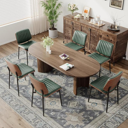 MALOL Leather Dining Chairs Set of 2, Modern Upholstered Dining Room Kitchen Chairs with Metal Legs and Wooden Back Support for Home Dining Room/Restaurant, Green