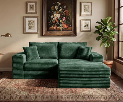 75'' L-Shaped Cloud Modular Sectional Couch with Chaise, Modern Corduroy Memory Foam Sofa Bed, Upholstered Boneless Deep Seat Fluffy Sleeper Sofa, for Living Room, No Assembly Needed (Green)