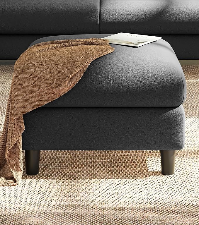 Welzona Teddy Storage Ottoman, 26.7" Large Living Room Ottoman, All-Wood Coffee Table Ottomans with Storage, Tool-Free Setup Ottomans for Living Room, Bench for Bedroom, Grey