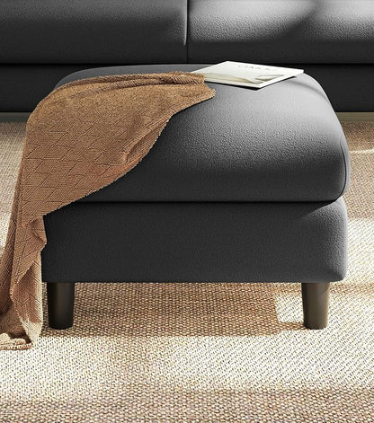 Welzona Teddy Storage Ottoman, 26.7" Large Living Room Ottoman, All-Wood Coffee Table Ottomans with Storage, Tool-Free Setup Ottomans for Living Room, Bench for Bedroom, Grey