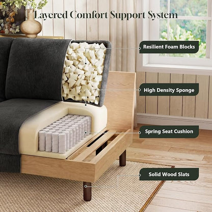 WorthFurni 68" Loveseat Sofa, Comfy Chenille Fabric Couches for Living Room with Spring Cushion and Solid Wood Frame, Modern Deep Seat Couch for Bedroom, Apartment, Office, Easy Assembly, Black