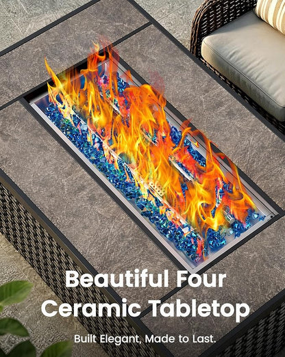Ciays 43" Propane Fire Table, with Ceramic Top, Wind Guard, Lid, Glass Rock