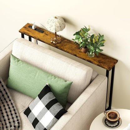 Keelian 39" Sofa Table Narrow Long with Power Outlets & 2 USB Ports, Metal Frame Behind Couch Table Behind Sofa Perfect for Hallway, Living Room, Entrance Easy Assembly, 4.9' Extension Cord Included