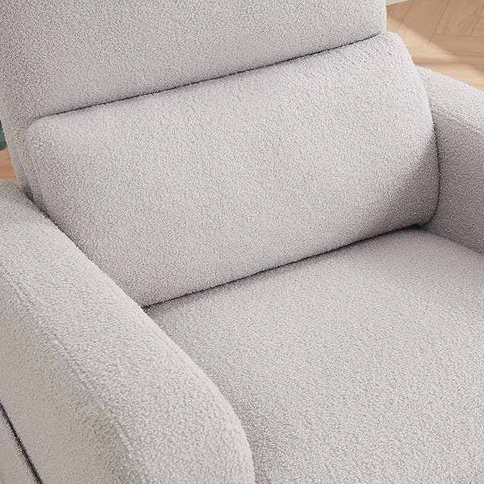 Swivel Rocker Recliner, Oversized Teddy Manual Nursery Glider Rocking Recliner with Removable Cushion, Upholstered Boucle Swivel Reclining Chair for Nursery Living Room Bedroom, Grey