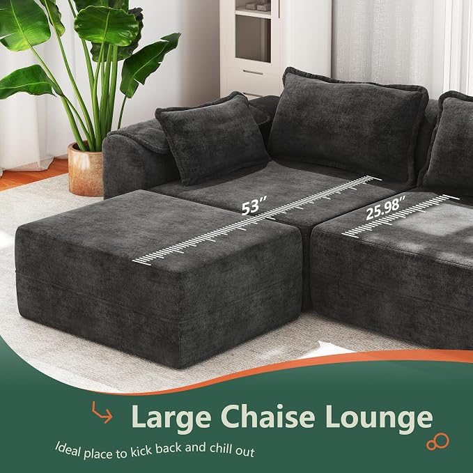 Hobestluk Cloud Single Sofa Memory Foam Couch with Deep Seat L Shaped Sofa with Removable Cover Large Couch for Living Room (Dark Grey, Single Sofa)