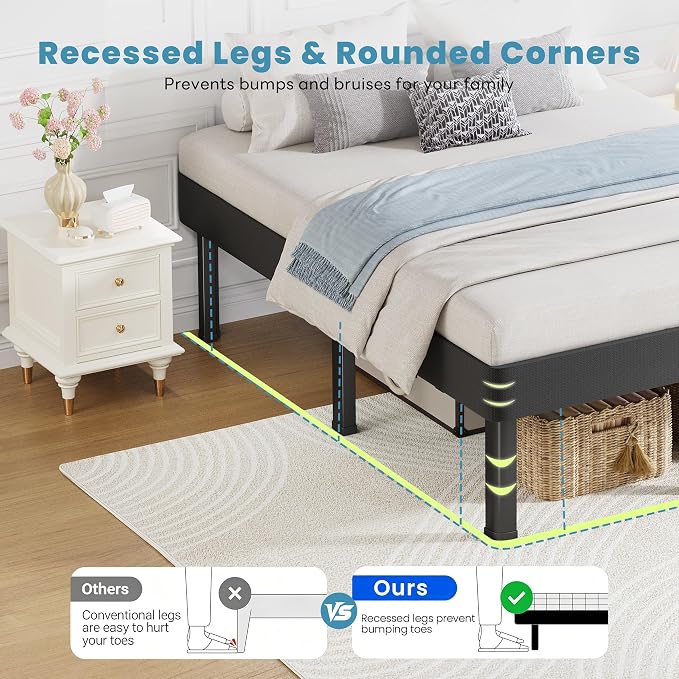 NKZ Twin XL Box Spring 18 Inch, All-in-One Mattress Foundation for Twin XL Bed, 4000lbs Heavy Duty Metal Bed Base with 6 Round Corner Legs, Fabric Cover, Noise Free, Easy Assembly