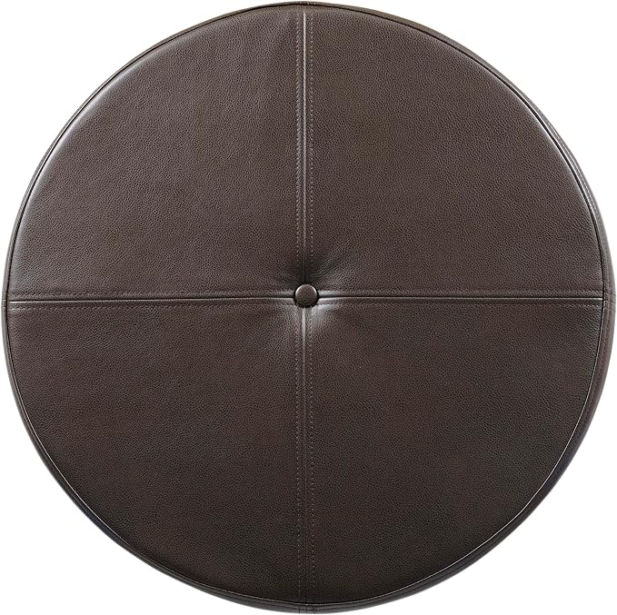 HomePop 24" Round Leatherette Storage Ottoman - Chocolate Brown