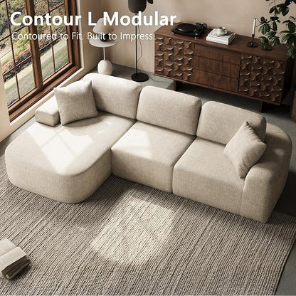 Dowinx 107" Boneless Cloud Couch, Modular Sectional Sofa with Deep Seat & Chaise, No Assembly Sofa-in-Box, Convertible L-Shape for Living Room Apartment, Bouclé, Oatmeal Beige