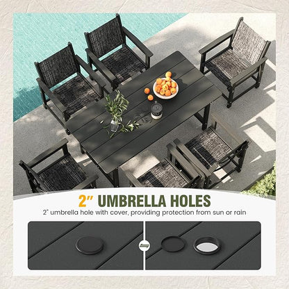 UDPATIO HDPE Outdoor Dining Table Heavy Duty All-Weather Resistant with Umbrella Hole Furniture for Patio, Poolside, Deck, Garden, Porce, Kitchen, Room,Light-Black,1Table