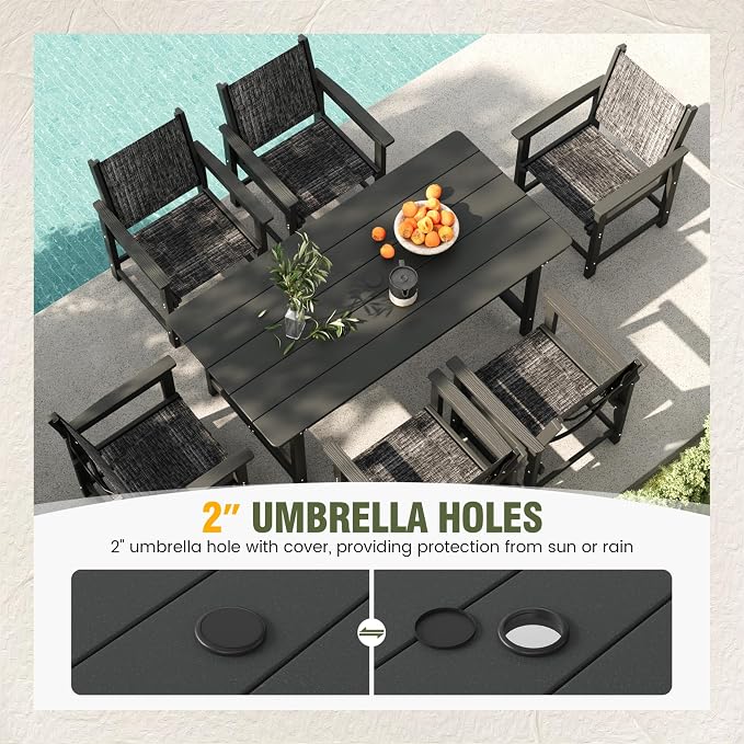 UDPATIO HDPE Patio Dining Set, Heavy Duty Extra-Wide Outdoor Table and Chairs with 360 lb Load Capacity, Easy to Assembly, All-Weather Seating for Patio, Pool, Garden, Backyard